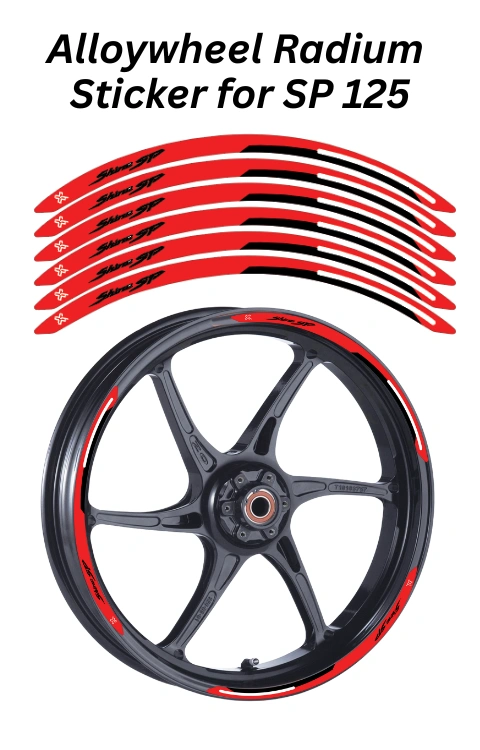 Alloy Wheel Radium Sticker Compatible with Shine SP 125 | Made in Premium Radium with FPF (Fade Protection Film), Waterproof, Precut Sticker, Pack Of 12